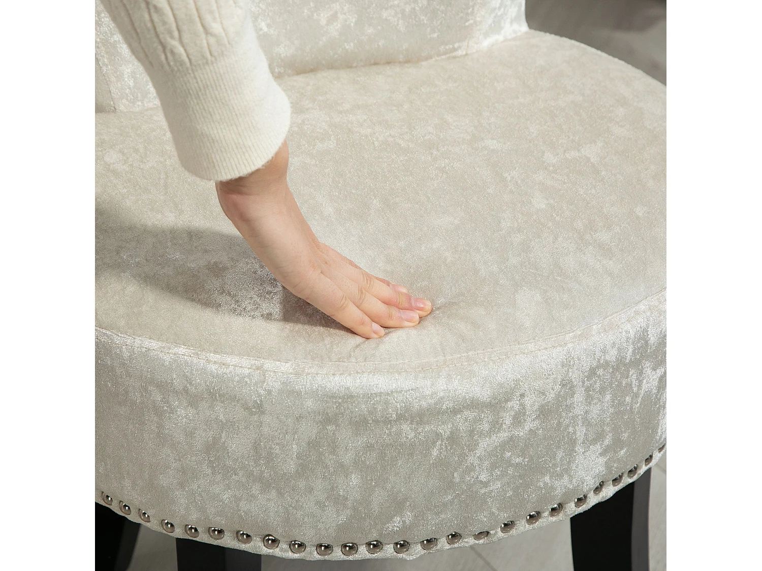Salami Beige Velvet Dressing Table Stool Rubberwood Legs