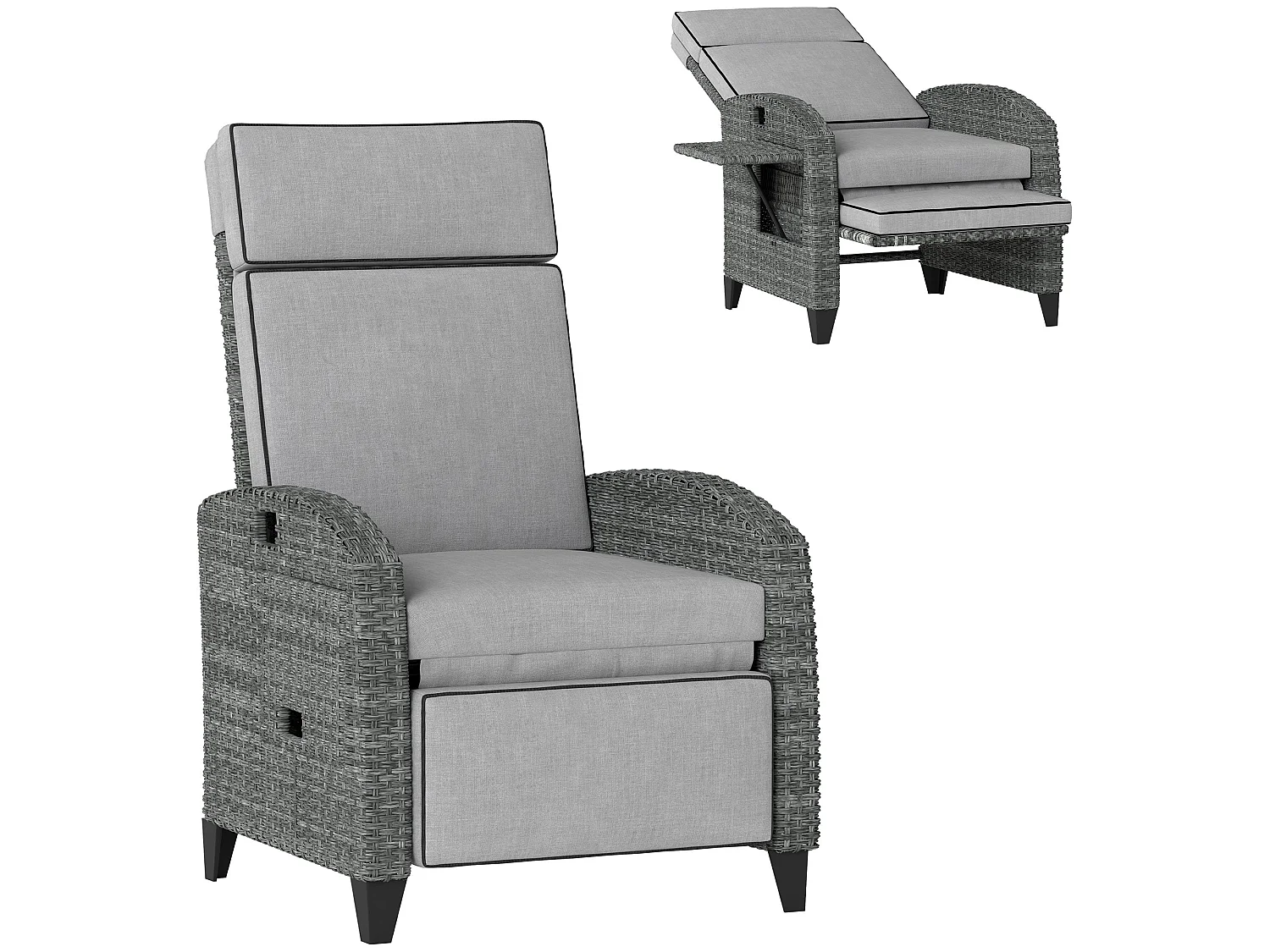 Vike Light Grey Reclining Outdoor Armchair with Footrest and Flip Up Side Tray