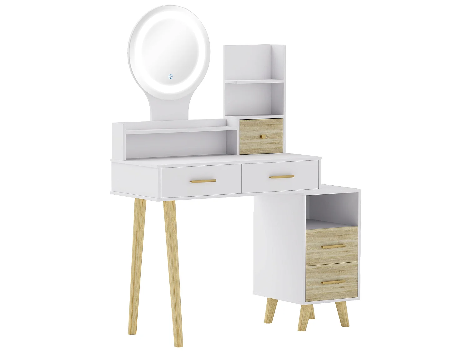 White Dressing Table with LED Mirror 5 Drawers and 5 Shelves