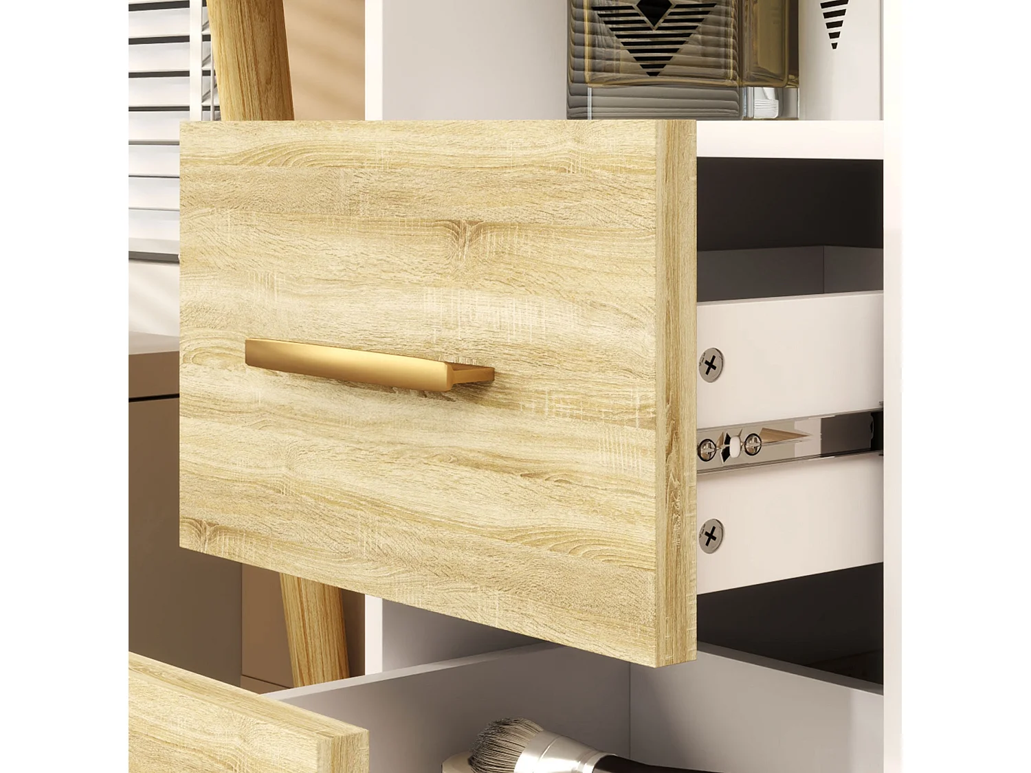 White Dressing Table with LED Mirror 5 Drawers and 5 Shelves