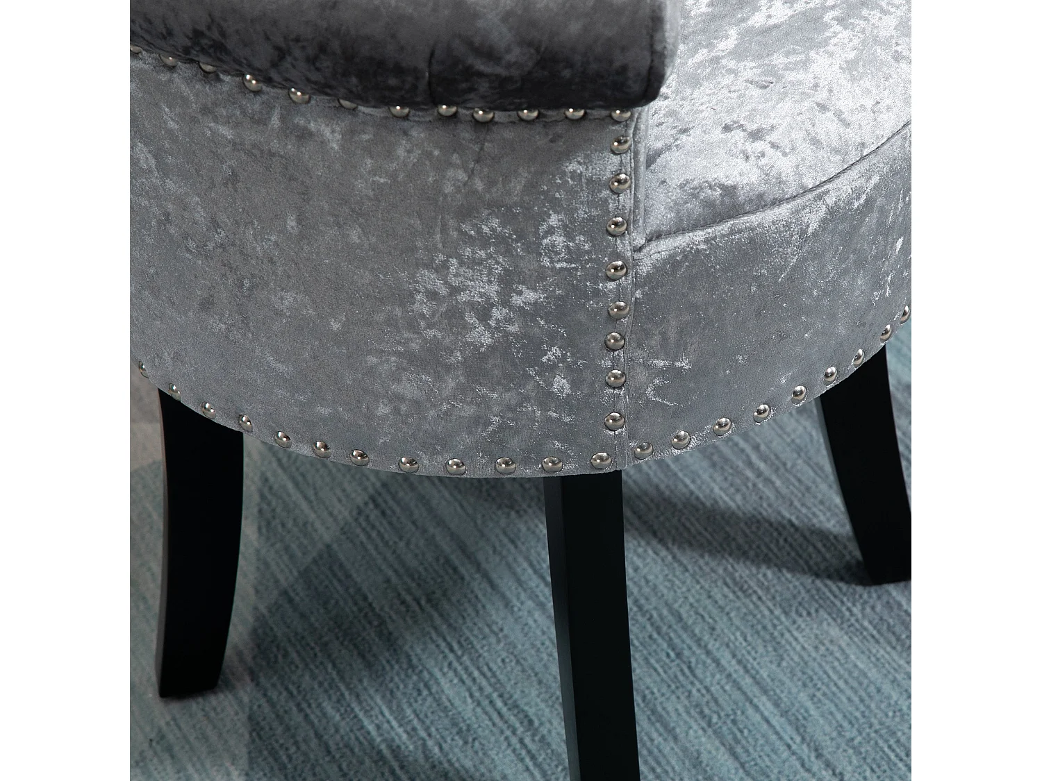 Mocareba Grey Velvet Dressing Table Stool Padded Seat Rubberwood Legs