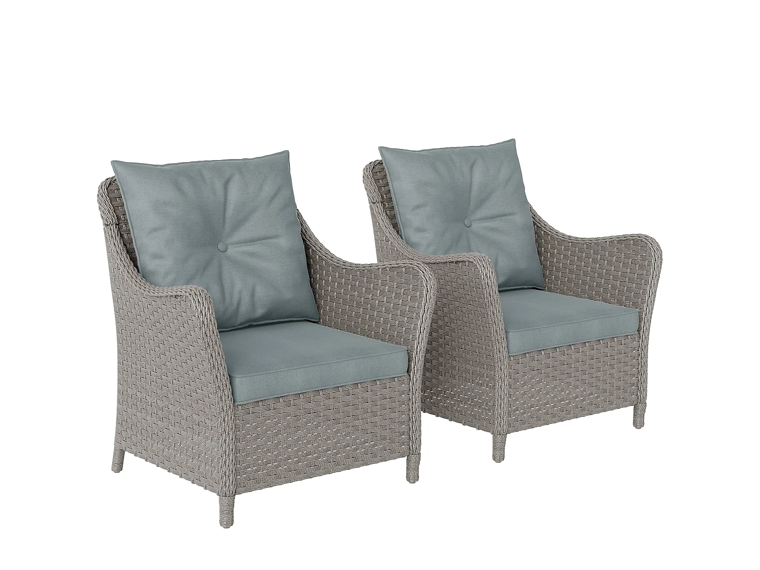Veyoto Set of 2 Light Grey Rattan Outdoor Armchairs with Cushions High Back and Armrests