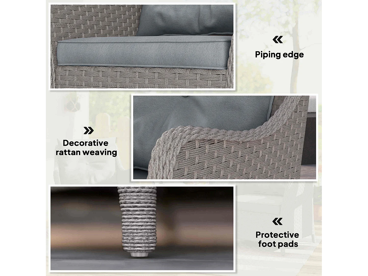 Veyoto Set of 2 Light Grey Rattan Outdoor Armchairs with Cushions High Back and Armrests