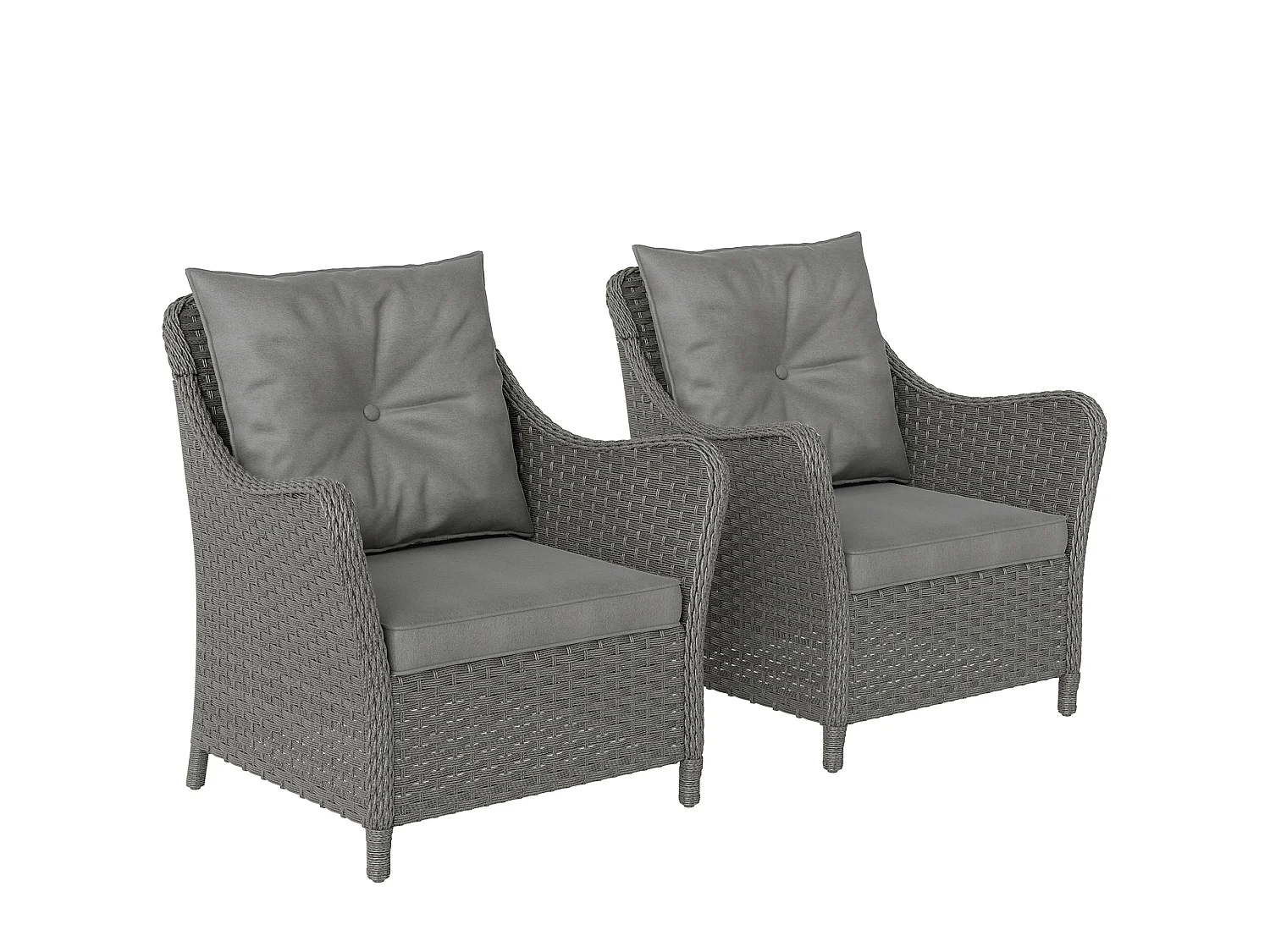 Neluli Set of 2 Dark Grey Rattan Outdoor Armchairs with Cushions Armrests and High Back