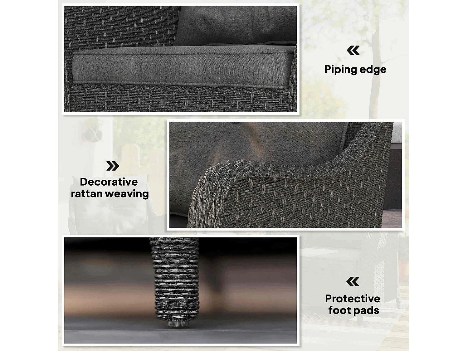 Neluli Set of 2 Dark Grey Rattan Outdoor Armchairs with Cushions Armrests and High Back