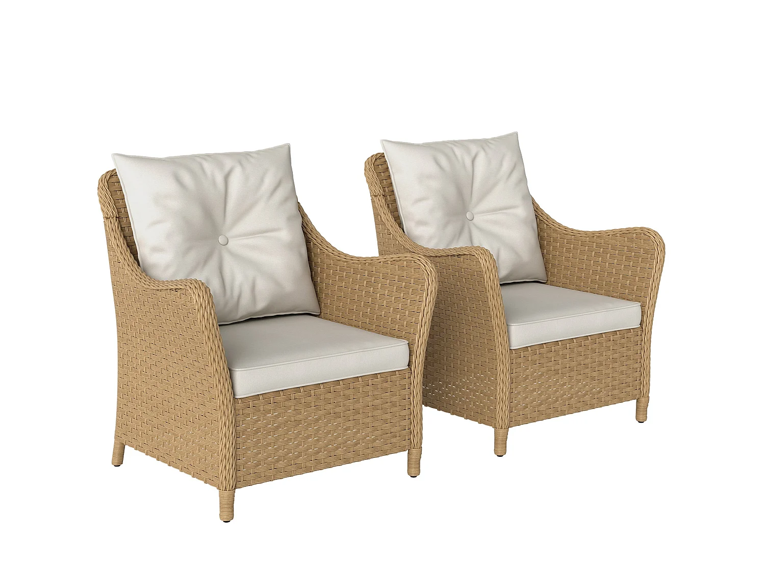 Rera Rattan Outdoor Armchairs Set of 2 Beige with Cushions Armrests and High Back