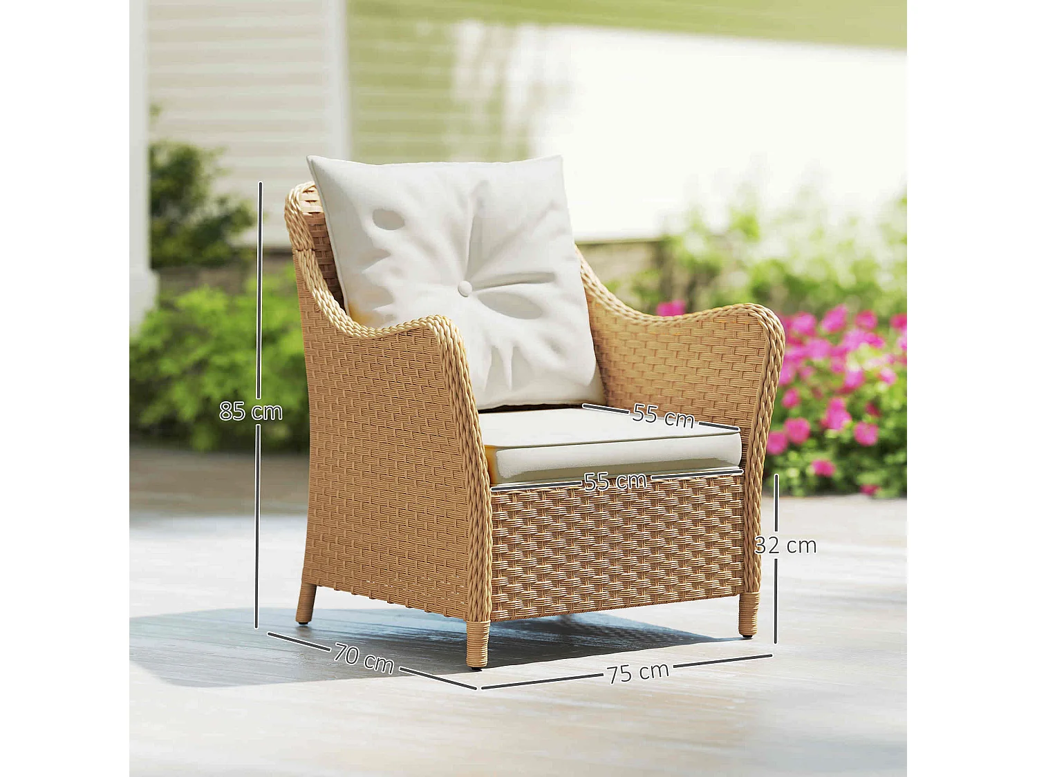 Rera Rattan Outdoor Armchairs Set of 2 Beige with Cushions Armrests and High Back