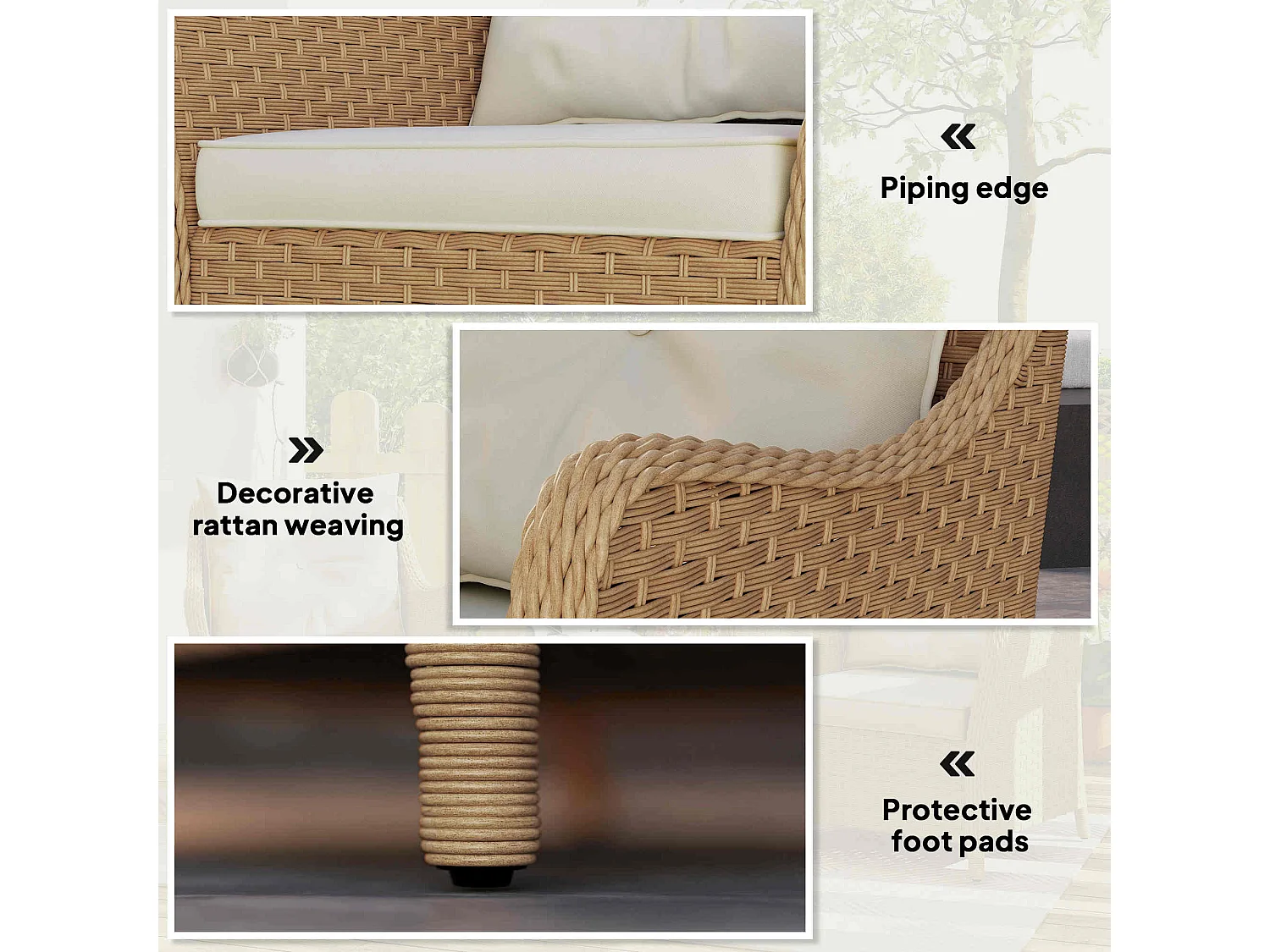 Rera Rattan Outdoor Armchairs Set of 2 Beige with Cushions Armrests and High Back