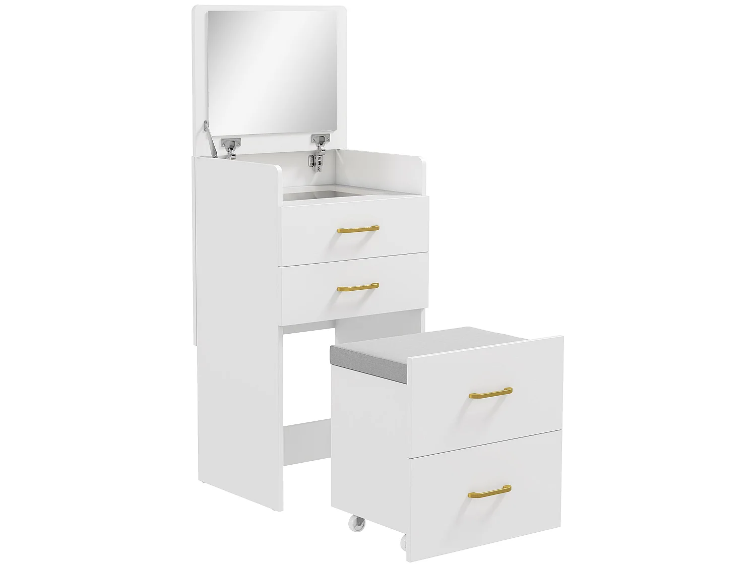 Yova Compact White Dressing Table and Stool Set with Storage