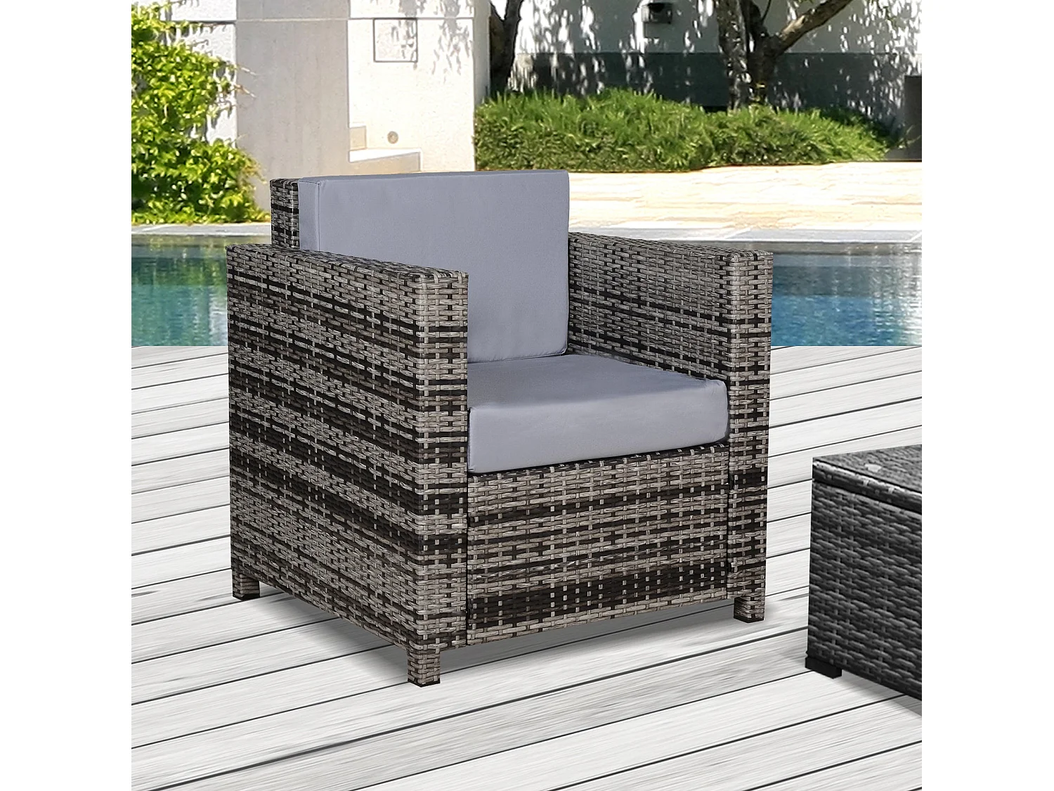 Roso Naba Grey Rattan Outdoor Armchair with Removable Cushion