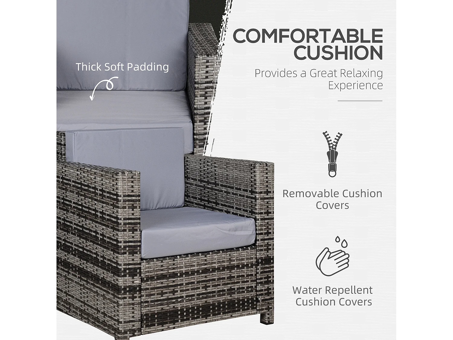 Roso Naba Grey Rattan Outdoor Armchair with Removable Cushion