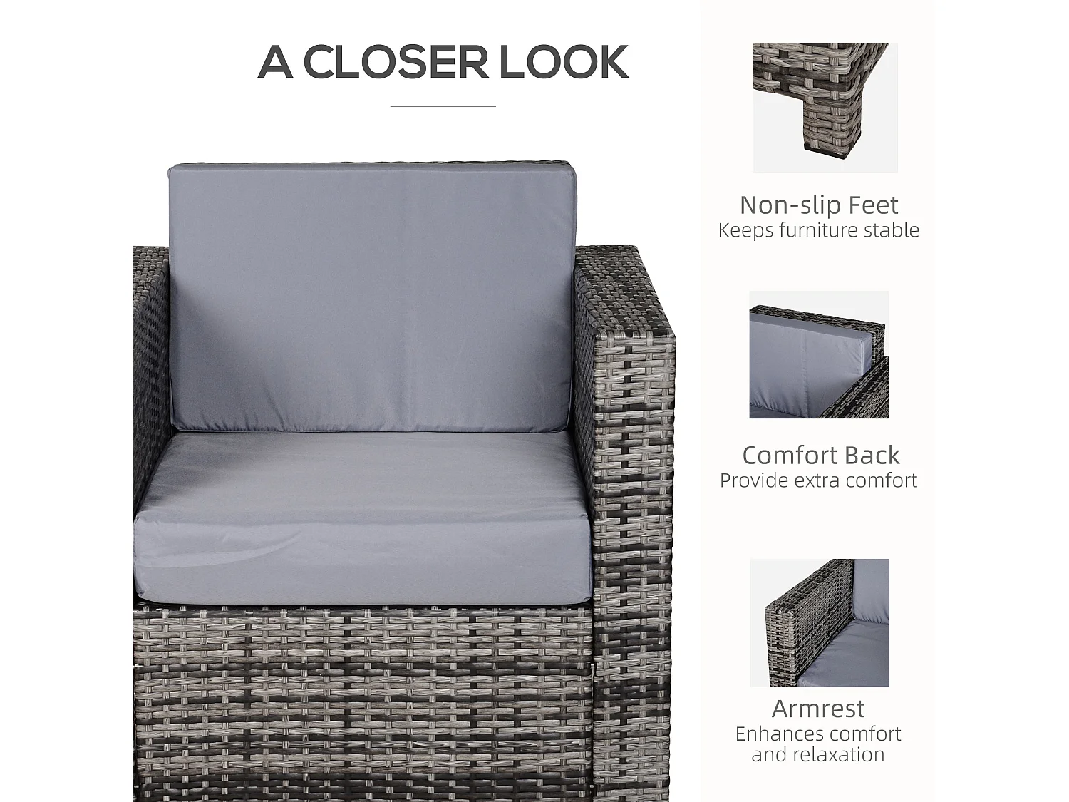 Roso Naba Grey Rattan Outdoor Armchair with Removable Cushion