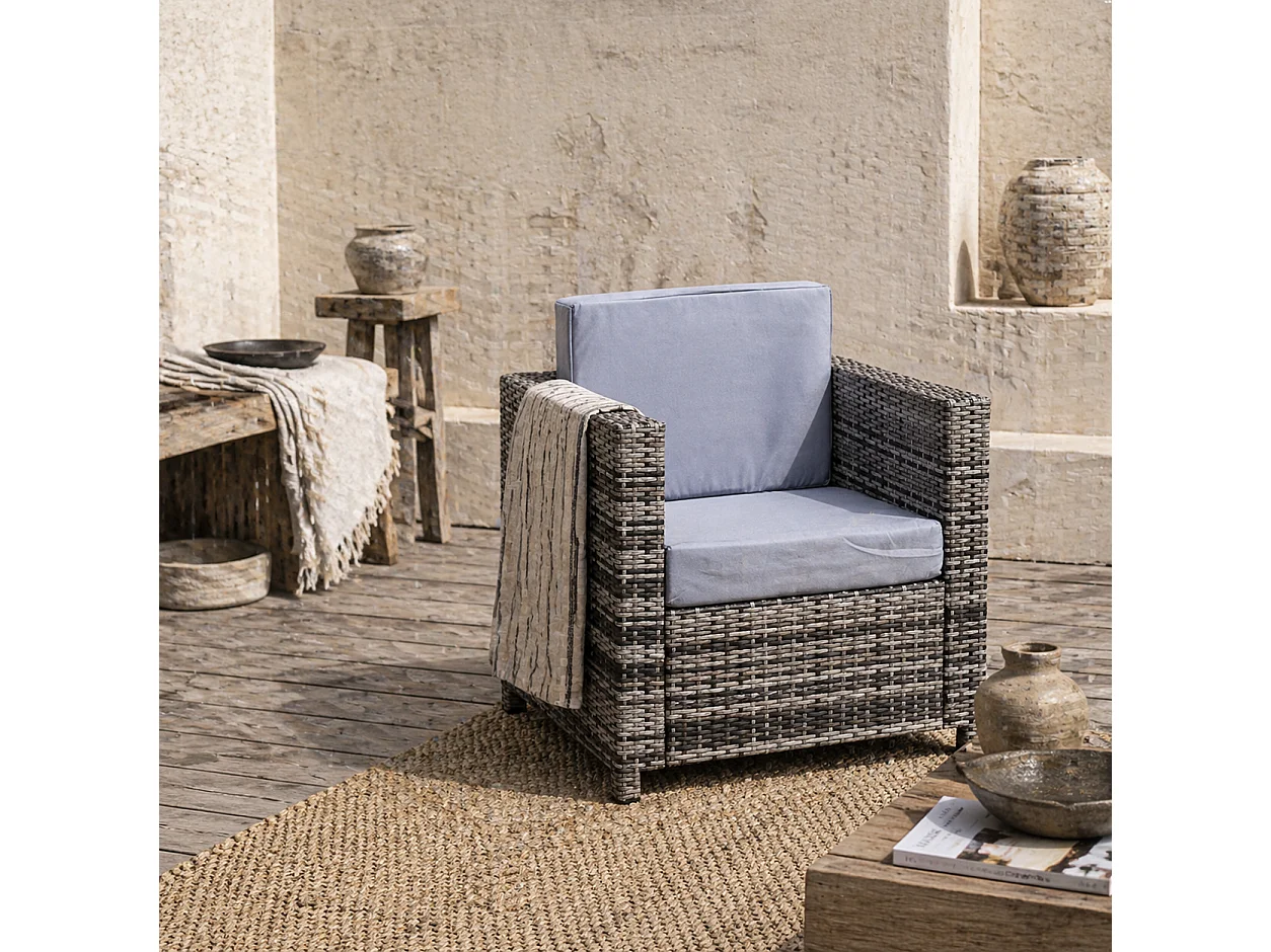 Roso Naba Grey Rattan Outdoor Armchair with Removable Cushion