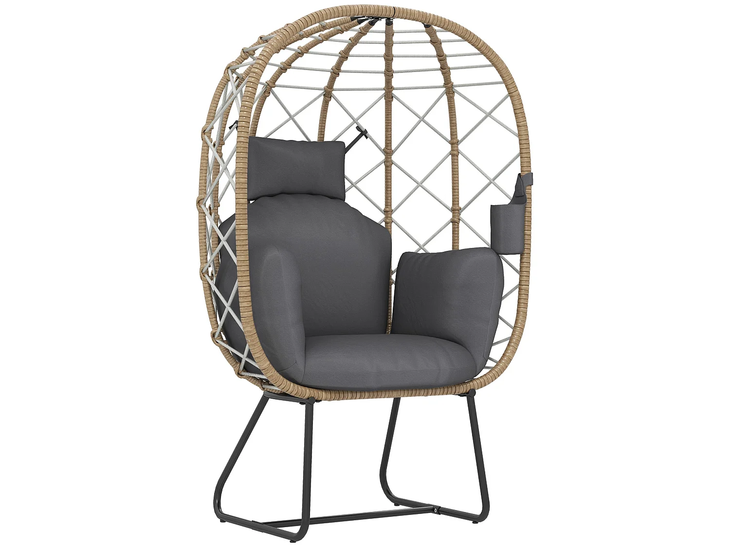 Nepa Rattan Egg Chair Brown and Grey with Cushions and Cup Holder