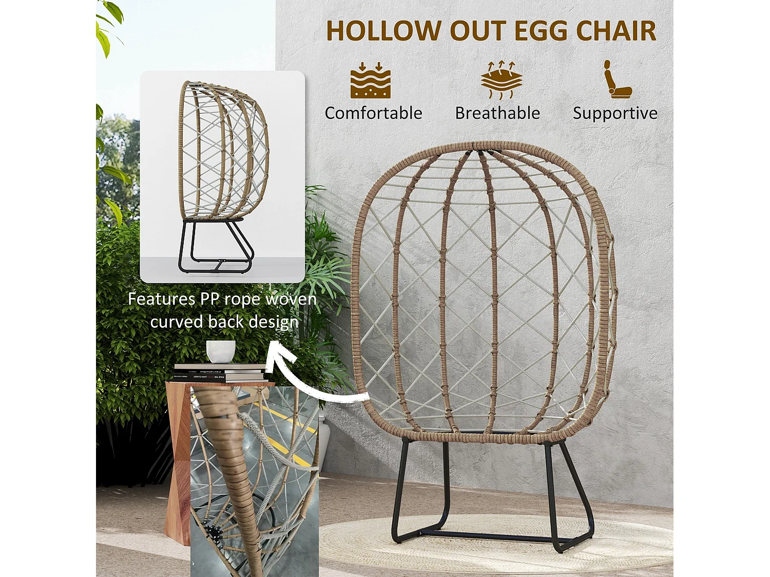 Nepa Rattan Egg Chair Brown and Grey with Cushions and Cup Holder