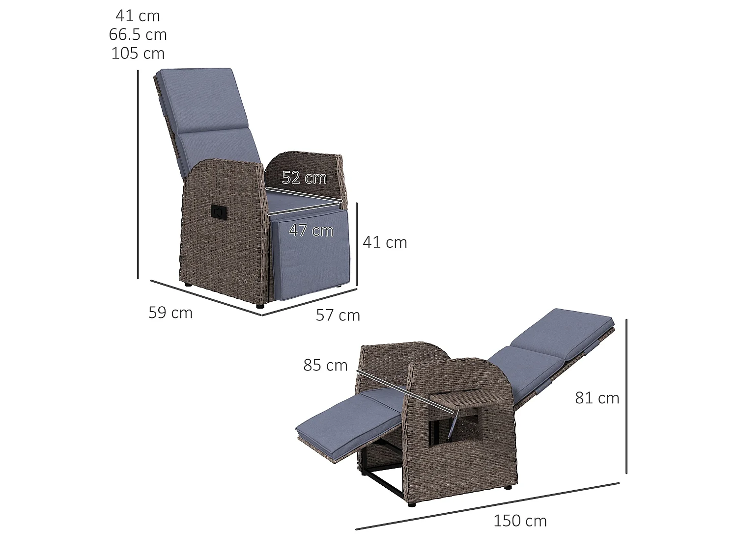 Namama Reclining Faux Rattan Garden Armchair Brown and Grey with Footrest