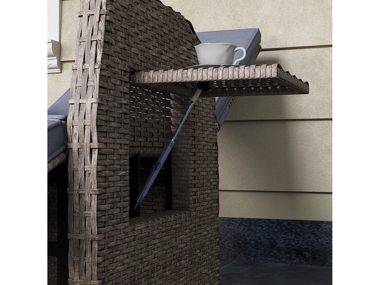Namama Reclining Faux Rattan Garden Armchair Brown and Grey with Footrest