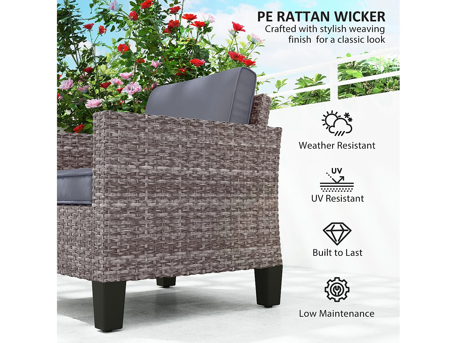 Maba Rattan Grey Single Outdoor Armchair with Cushions