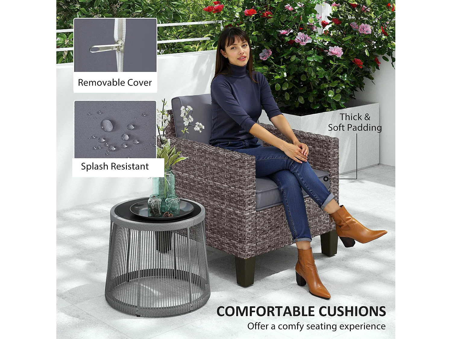 Maba Rattan Grey Single Outdoor Armchair with Cushions