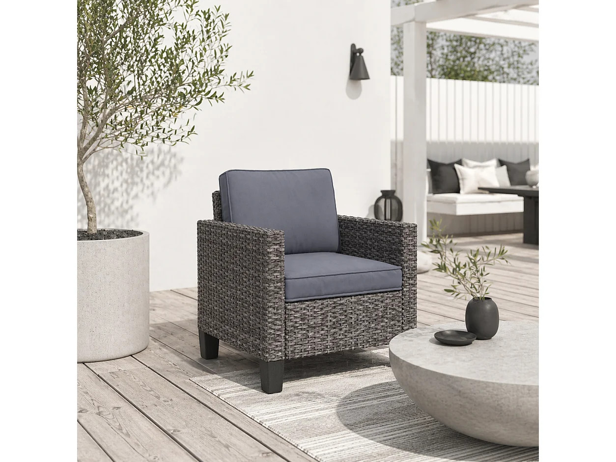 Maba Rattan Grey Single Outdoor Armchair with Cushions