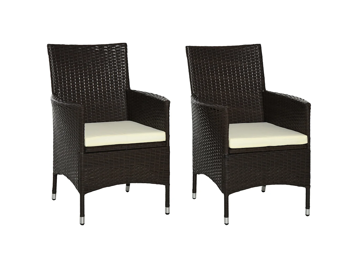 Dodone Set of 2 Metal and PE Rattan Outdoor Dining Armchairs with Cushions