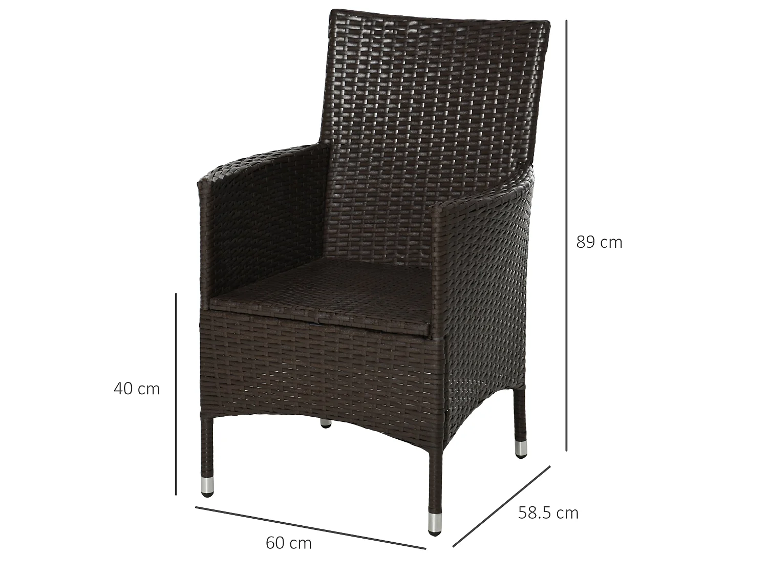 Dodone Set of 2 Metal and PE Rattan Outdoor Dining Armchairs with Cushions