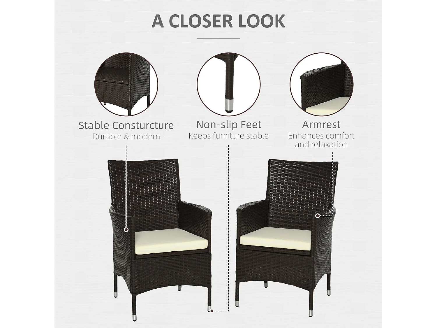 Dodone Set of 2 Metal and PE Rattan Outdoor Dining Armchairs with Cushions
