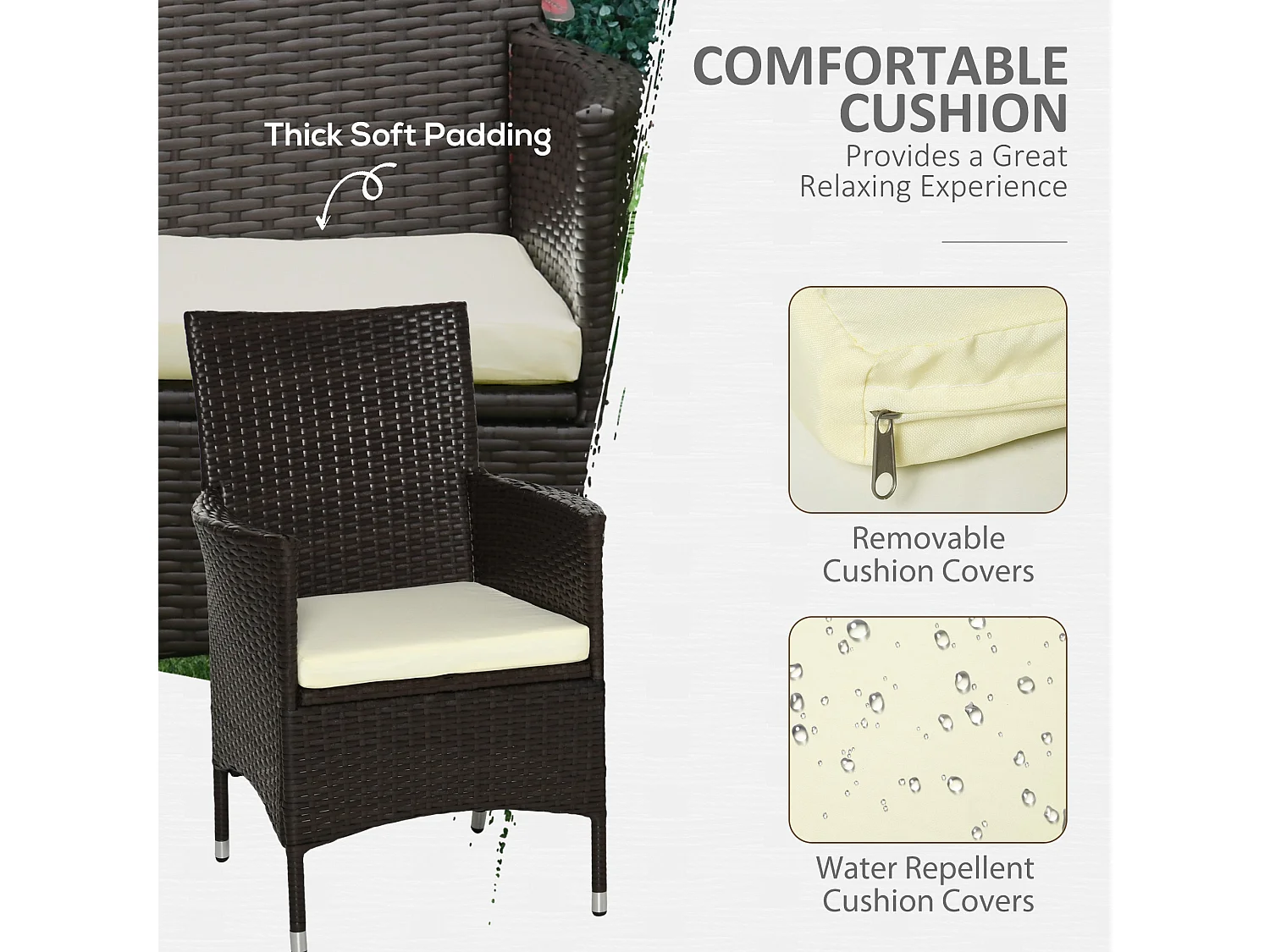 Dodone Set of 2 Metal and PE Rattan Outdoor Dining Armchairs with Cushions