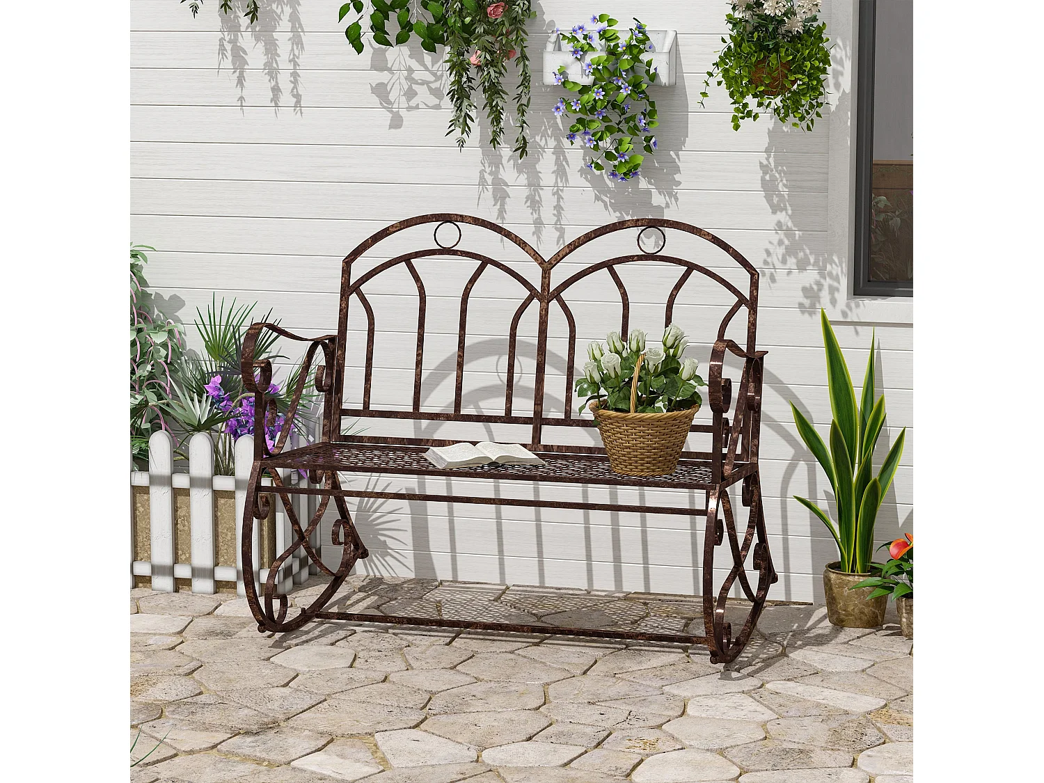 Lesu Bronze Red Metal Rocking Bench for Two