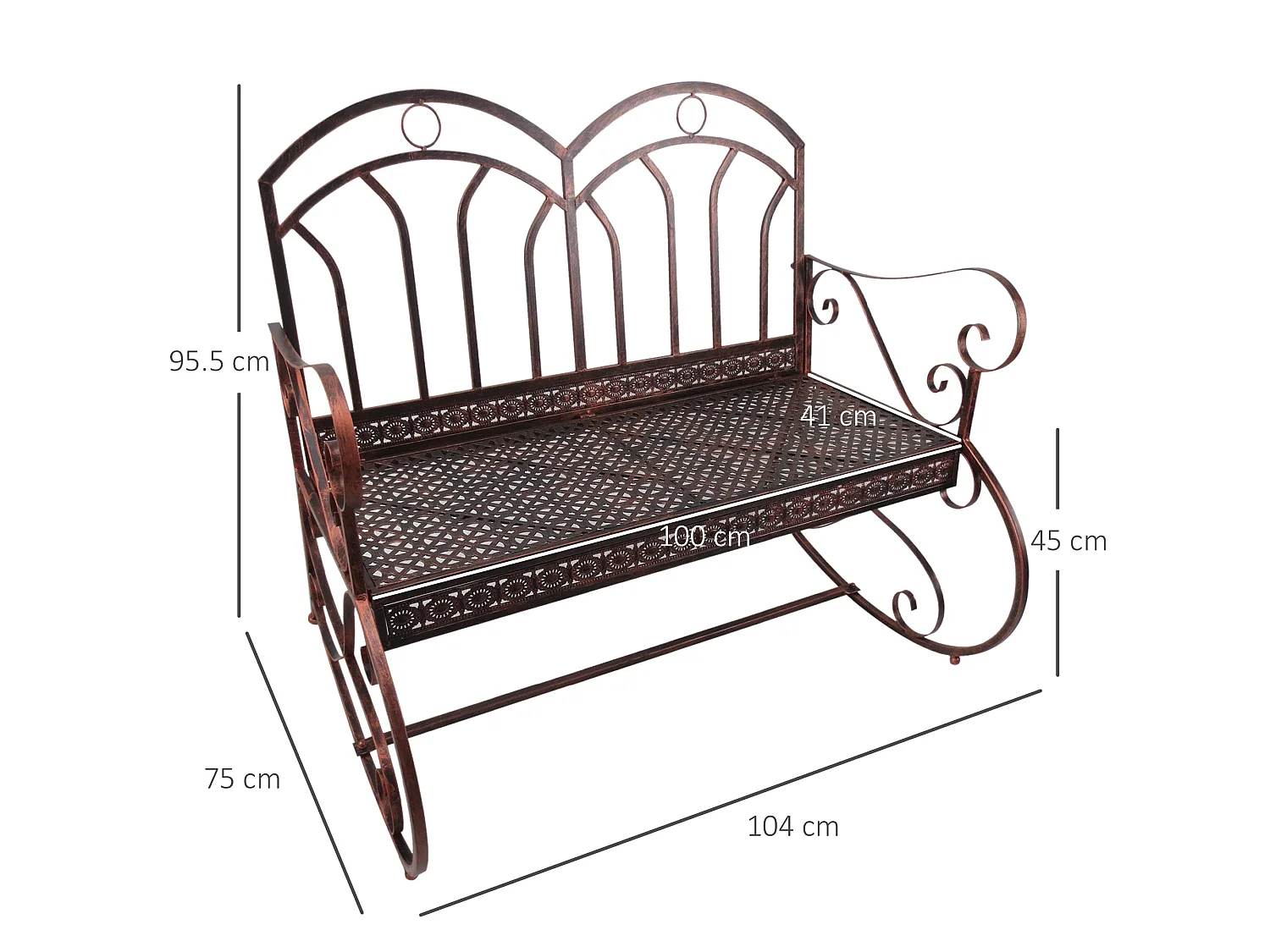 Lesu Bronze Red Metal Rocking Bench for Two