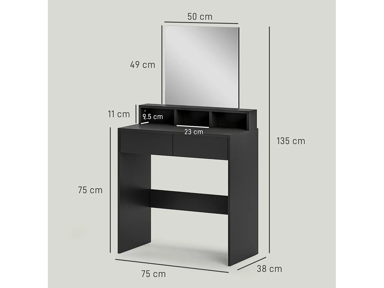 Merotto Black Dressing Table with Mirror Shelves and Drawers