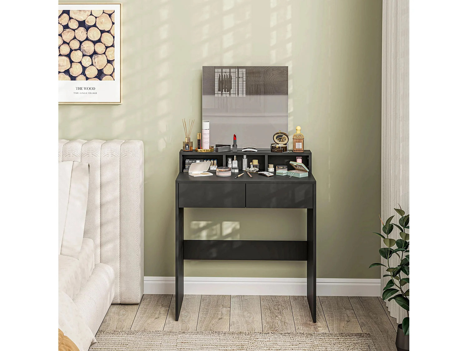 Merotto Black Dressing Table with Mirror Shelves and Drawers
