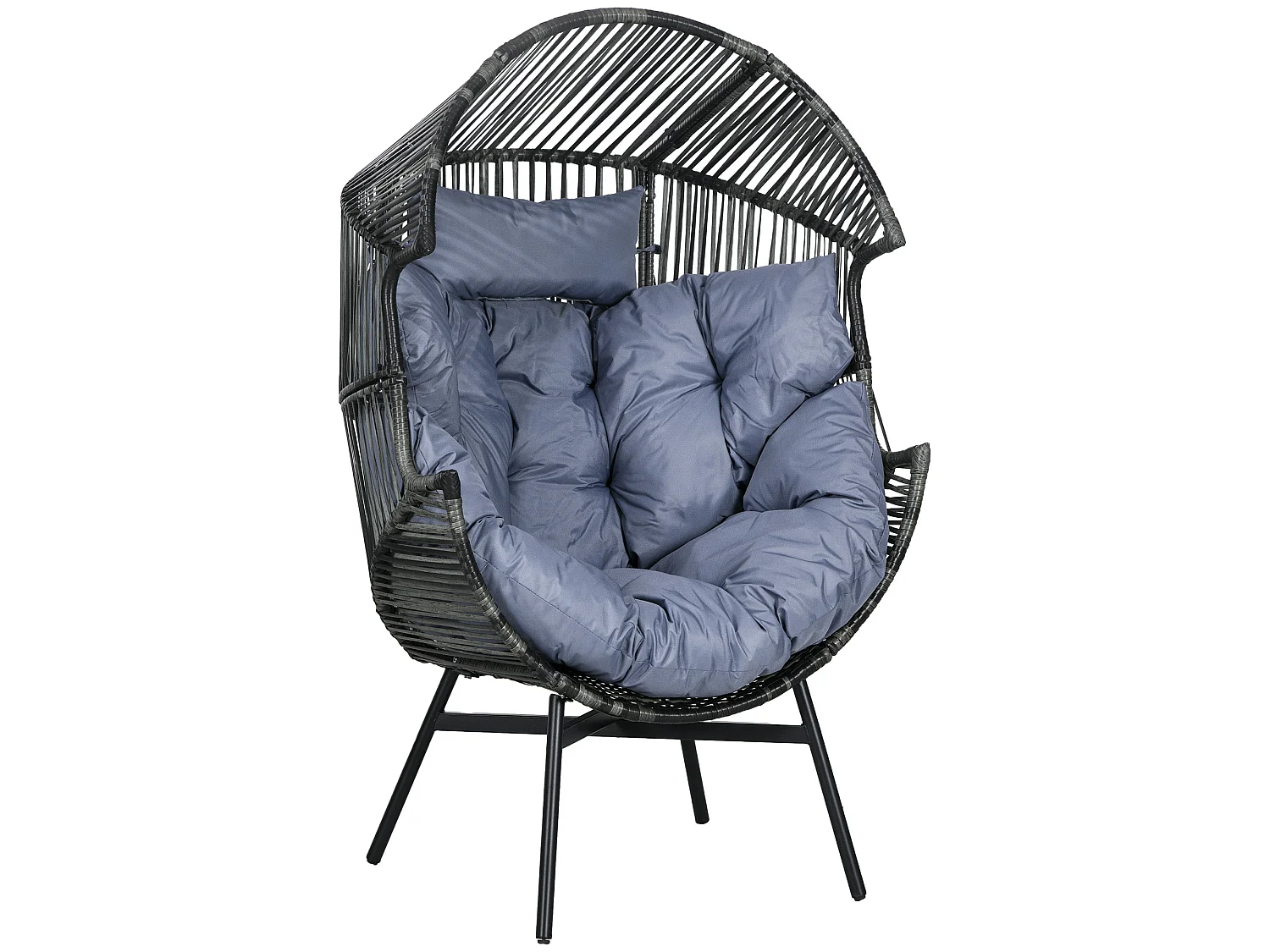 Lilo Rattan Style Egg Chair Grey and Black with Padded Cushion