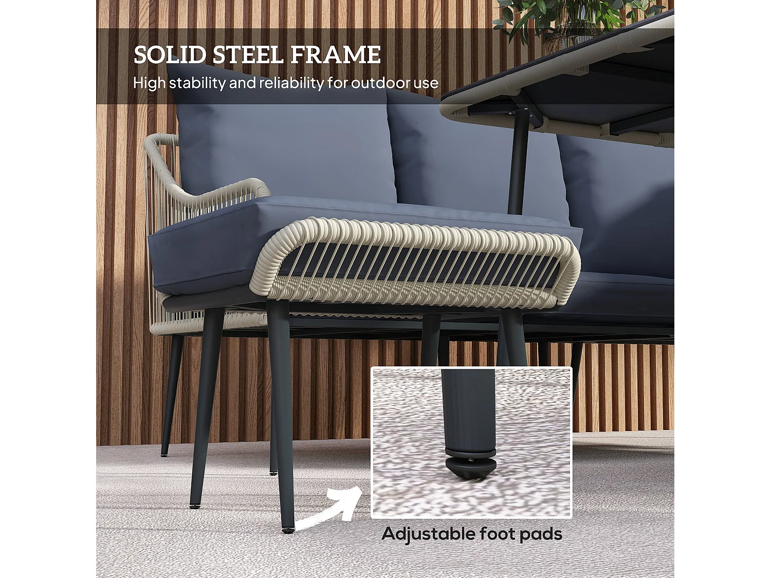 Vika Grey 7 Seater Modular Rattan Garden Sofa Set with Tempered Glass Coffee Table and 2 Stools