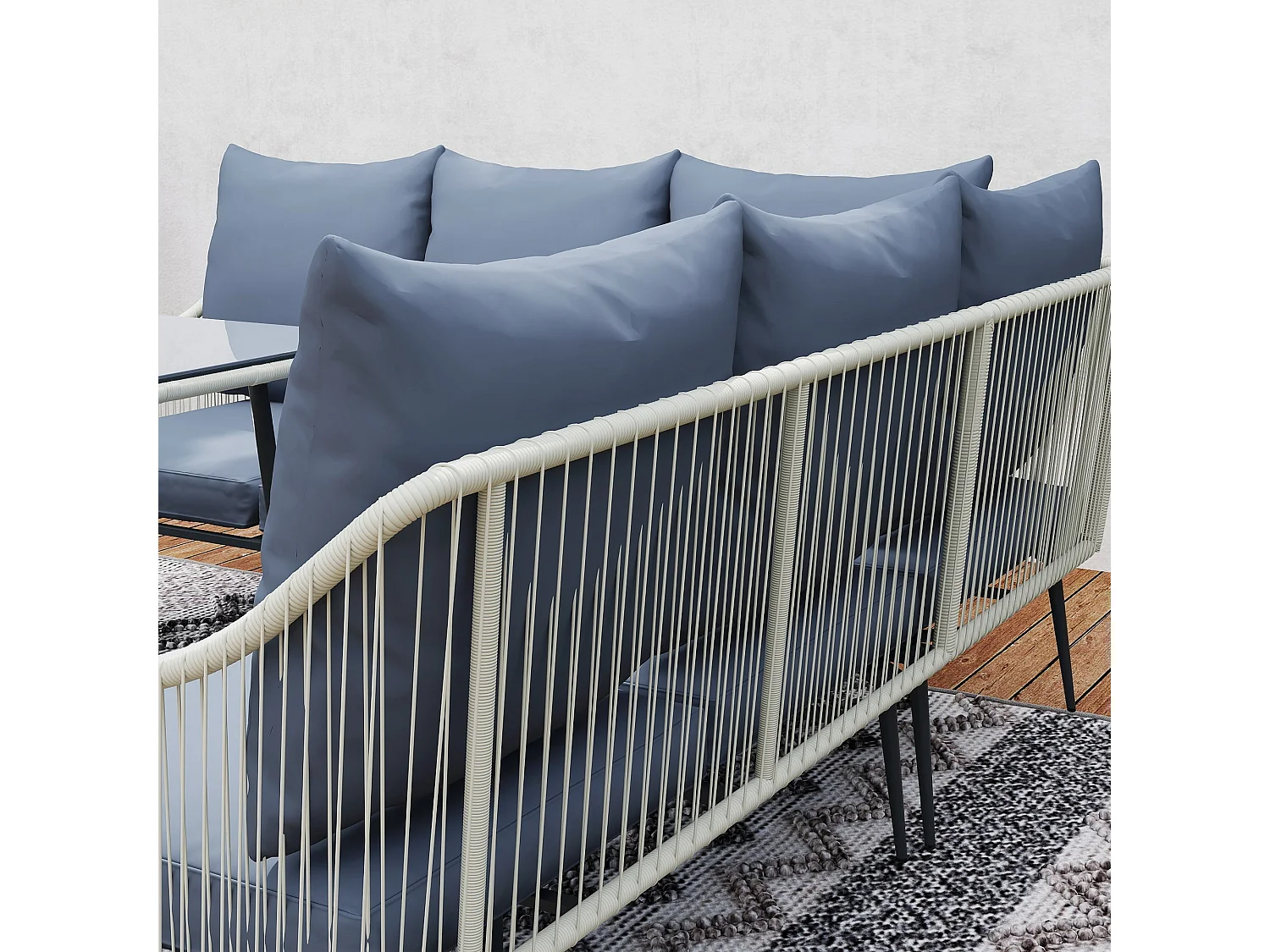 Vika Grey 7 Seater Modular Rattan Garden Sofa Set with Tempered Glass Coffee Table and 2 Stools