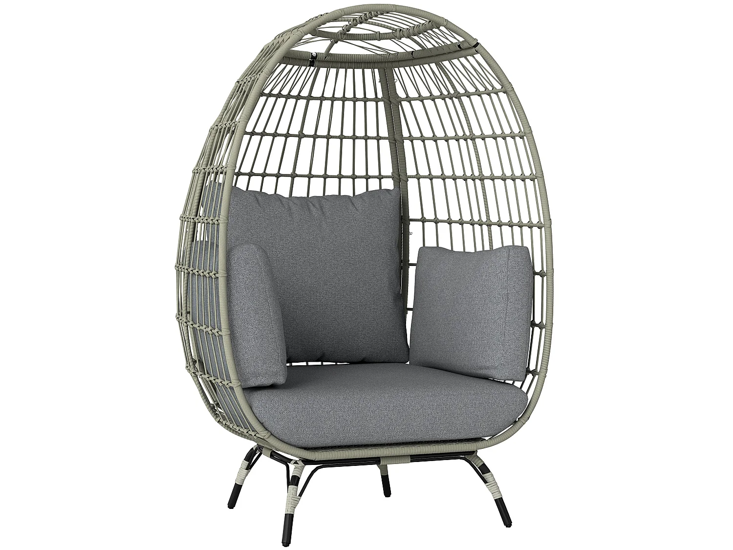 Tomova Grey Rattan Rope Egg Chair with Cushions and Matching Pillows