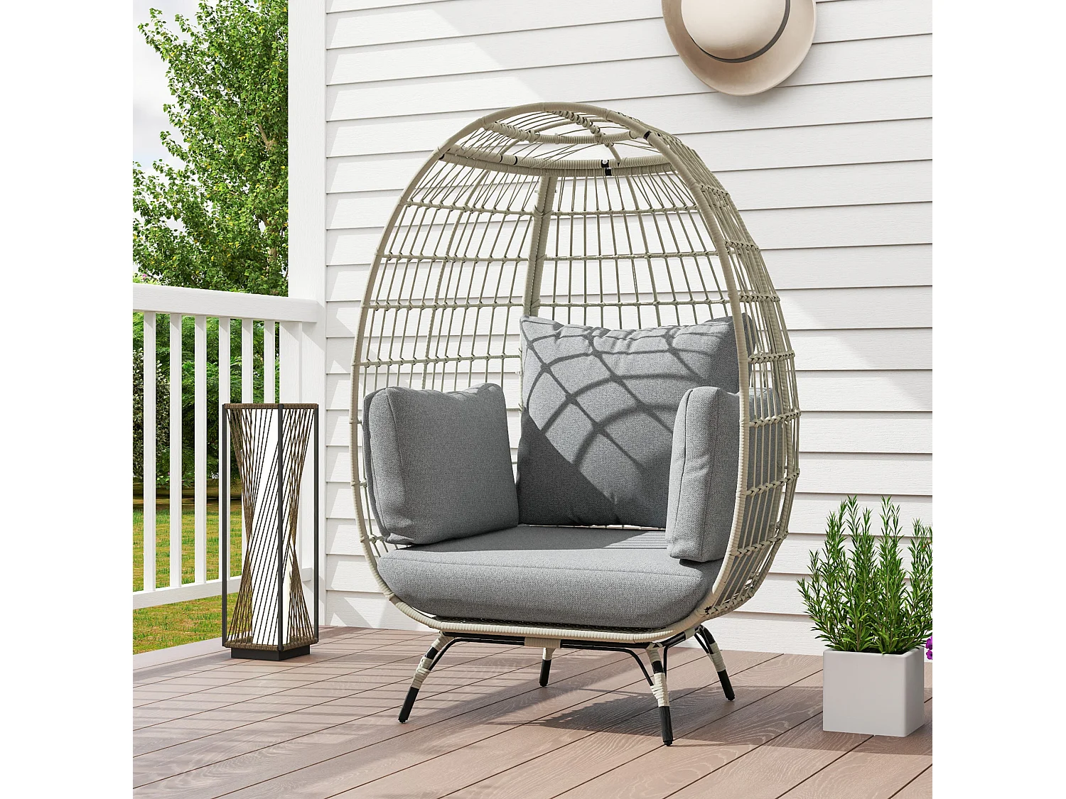 Tomova Grey Rattan Rope Egg Chair with Cushions and Matching Pillows