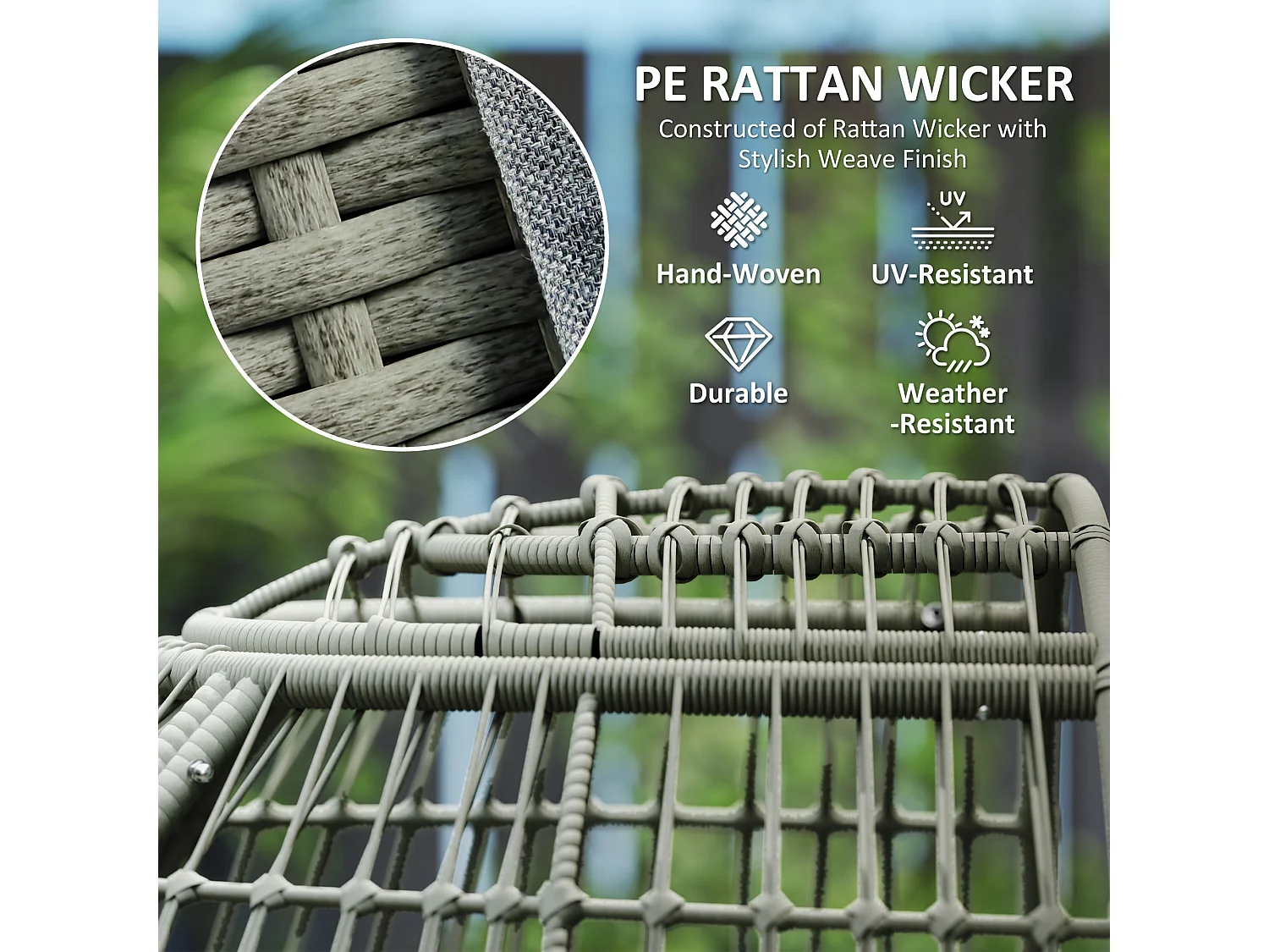 Tomova Grey Rattan Rope Egg Chair with Cushions and Matching Pillows