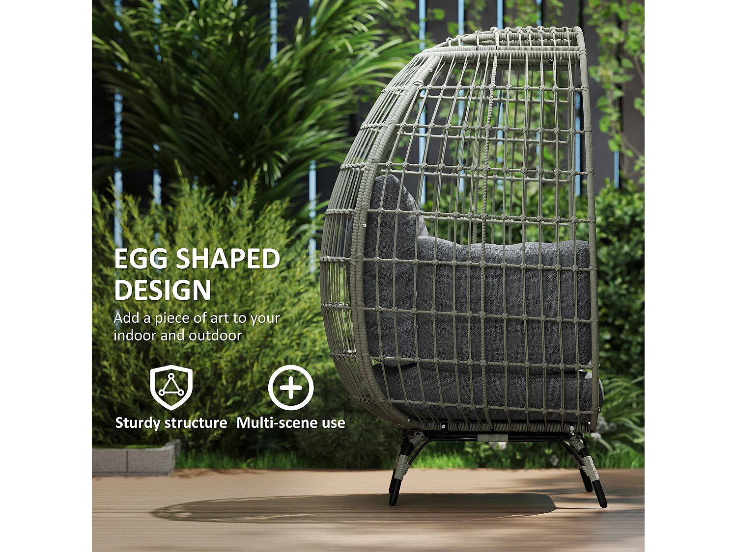 Tomova Grey Rattan Rope Egg Chair with Cushions and Matching Pillows