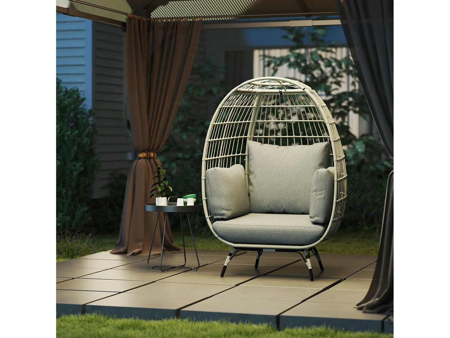 Tomova Grey Rattan Rope Egg Chair with Cushions and Matching Pillows
