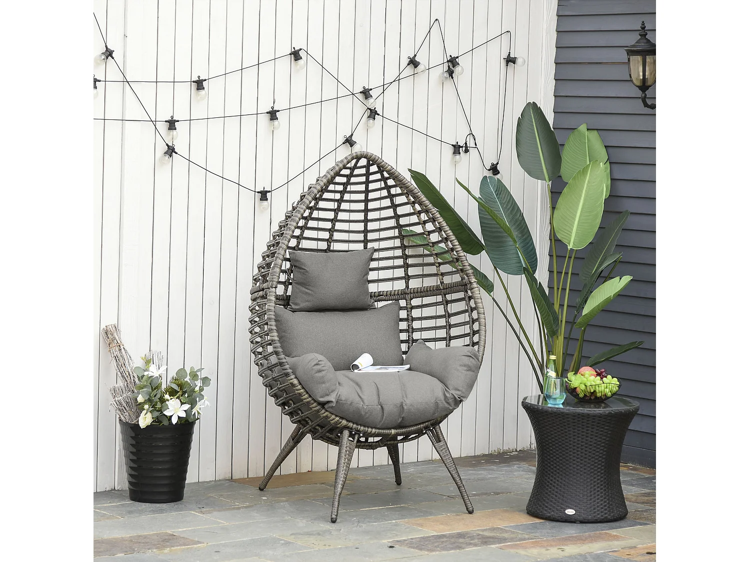 Luyono Grey PE Rattan Teardrop Egg Chair with Cushion