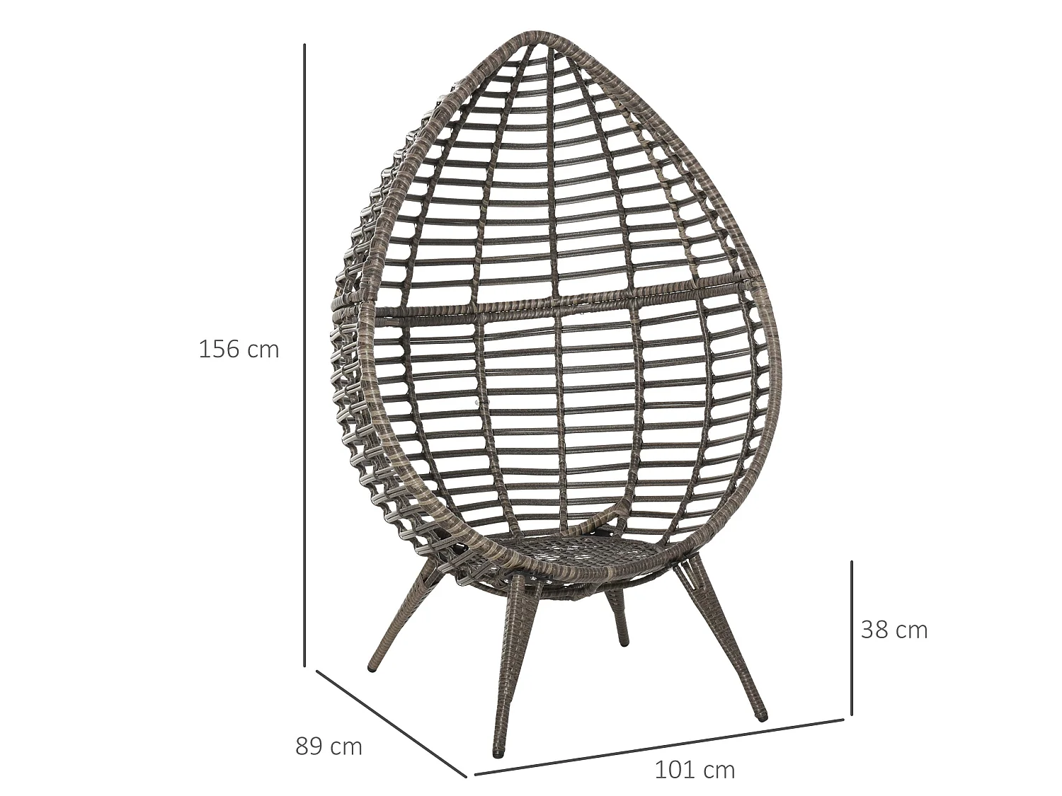 Luyono Grey PE Rattan Teardrop Egg Chair with Cushion