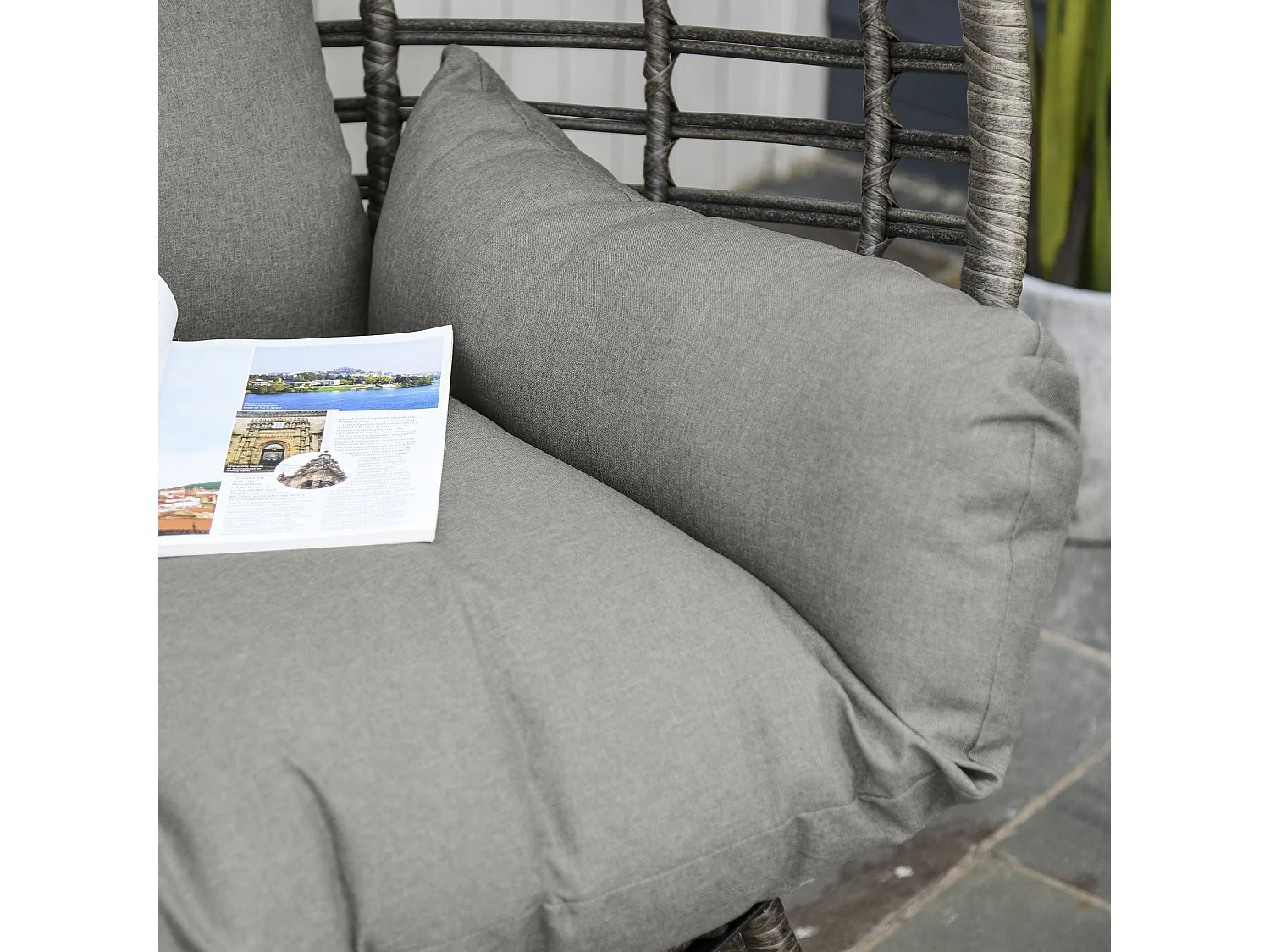 Luyono Grey PE Rattan Teardrop Egg Chair with Cushion