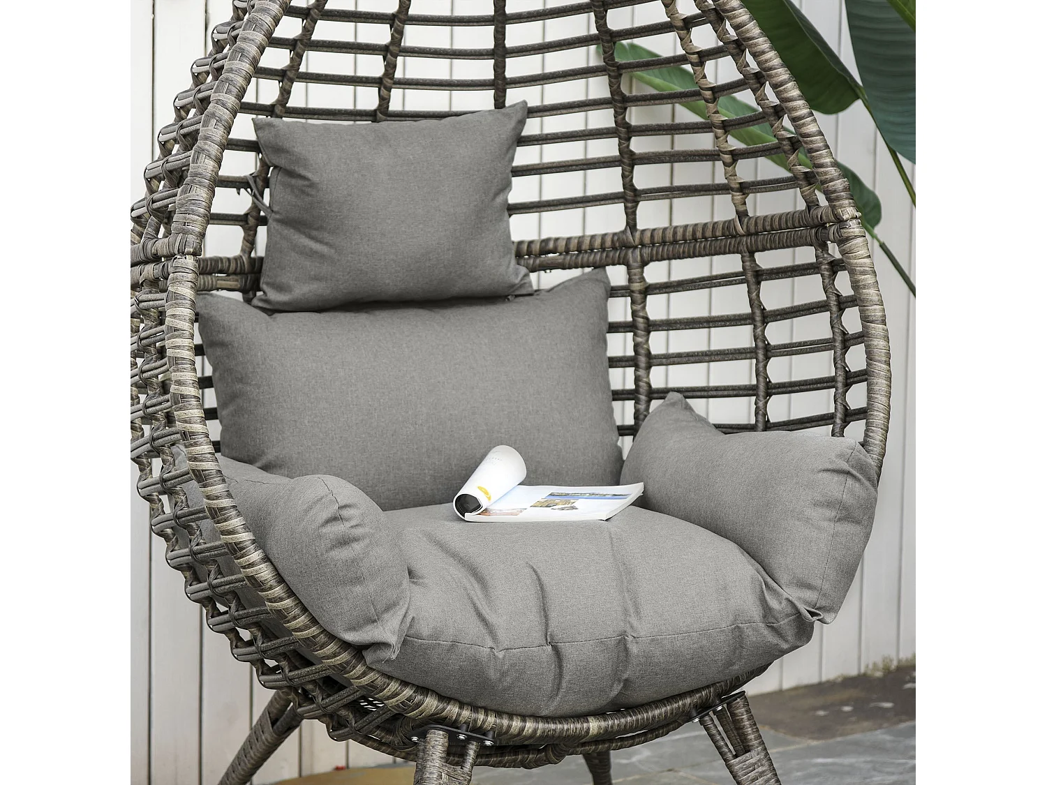 Luyono Grey PE Rattan Teardrop Egg Chair with Cushion
