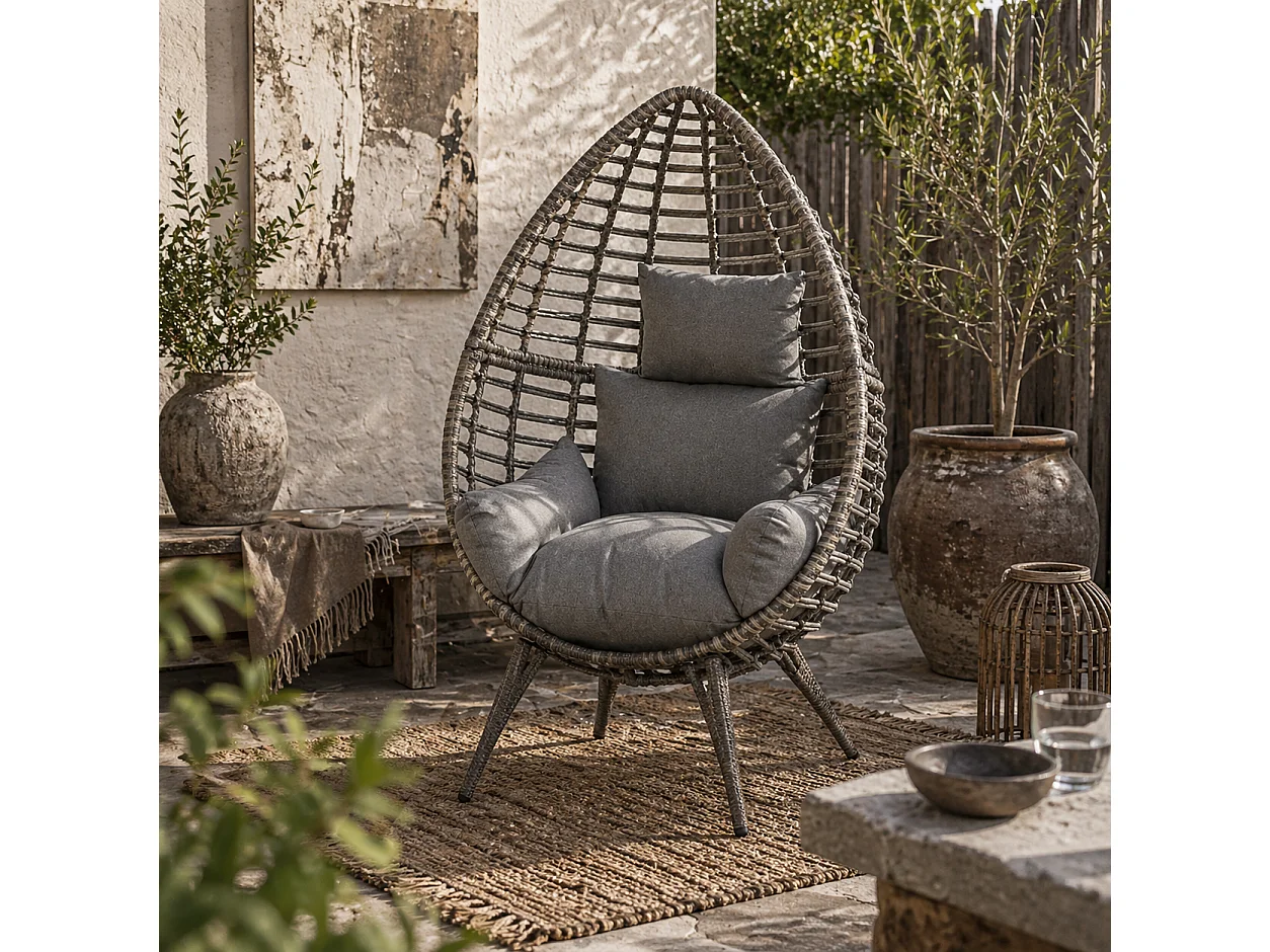 Luyono Grey PE Rattan Teardrop Egg Chair with Cushion