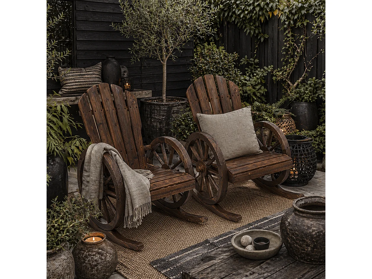 Bamo Set of 2 Dark Carbonized Fir Rocking Chairs with Reclining Back