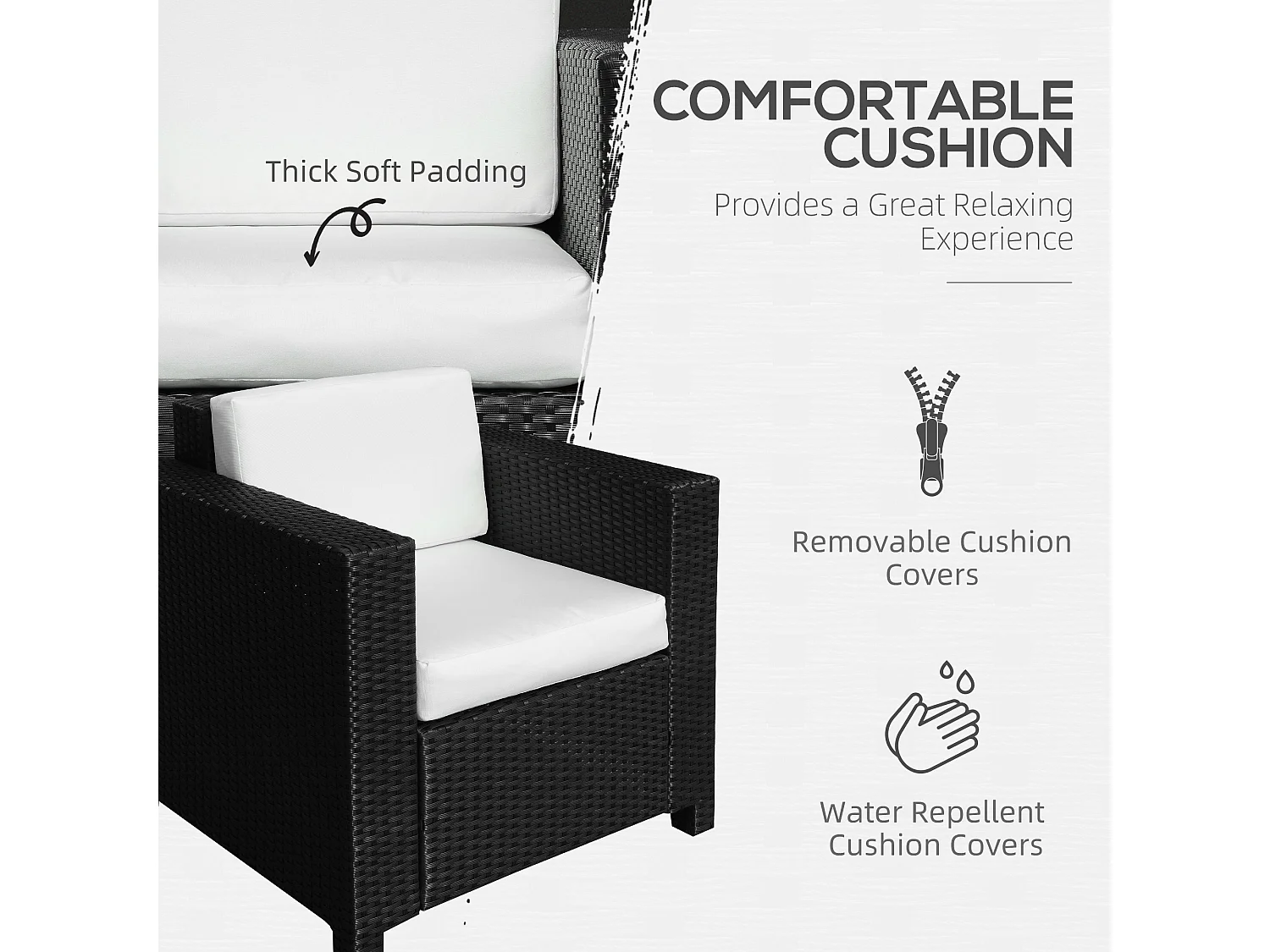 Raco Black Rattan Single Outdoor Armchair with Thick Cushioned Seat and Armrests