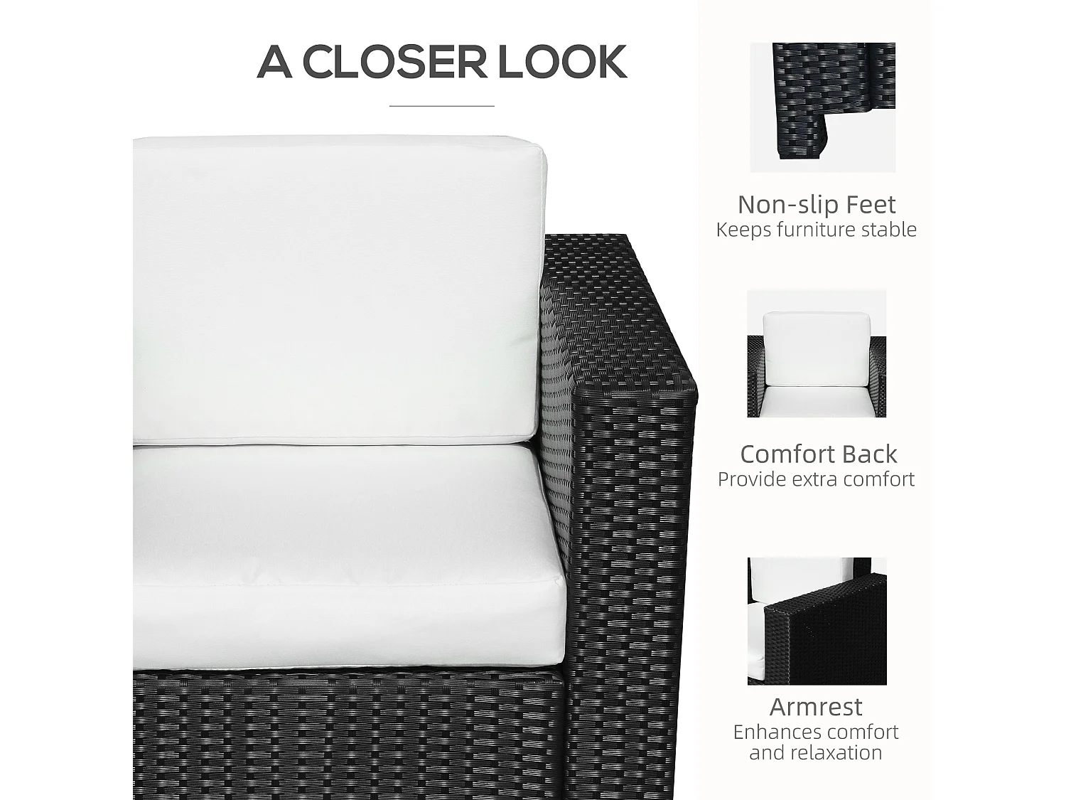 Raco Black Rattan Single Outdoor Armchair with Thick Cushioned Seat and Armrests