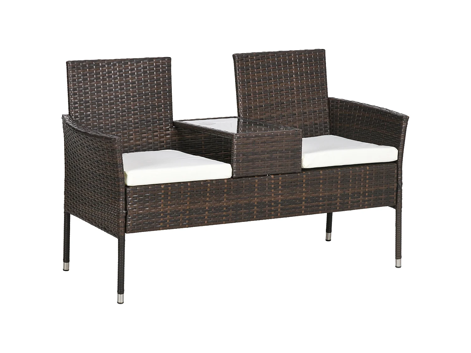 Renata 2 Seater Faux Rattan Garden Chair with Integrated Table