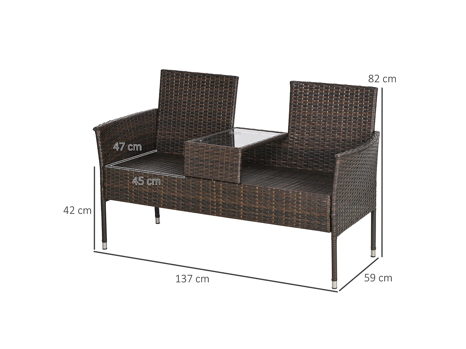 Renata 2 Seater Faux Rattan Garden Chair with Integrated Table